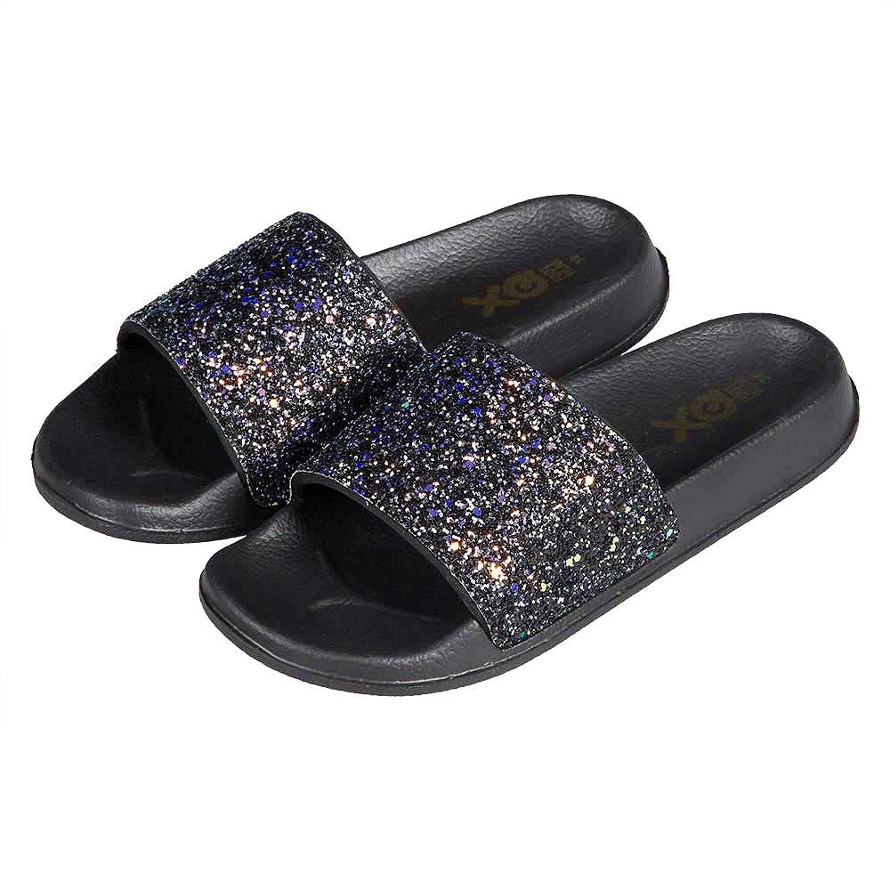 Dame Univers | XQ dame univers glitter slippers | Multi Glitter slippers kvinder dame størrelser | multi glitter slippers til kvinder med flerfarvet glitter | Smart kvalitets multi glitter sko