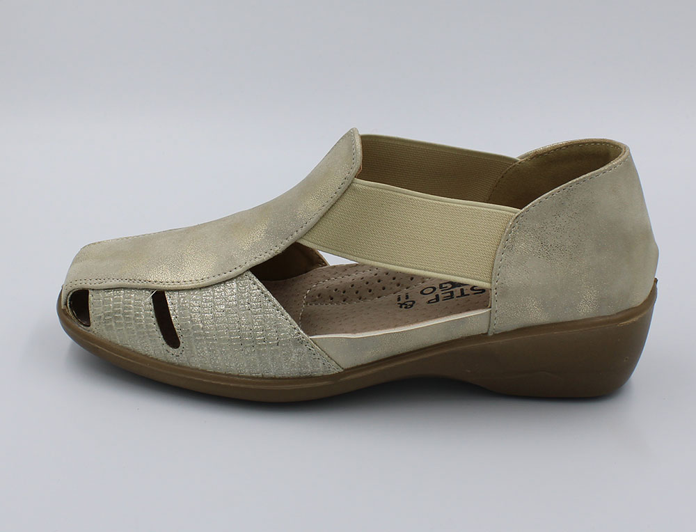 Dame Komfort Sandalsko m/Elastik | Ølholm dame sandaler med guld | Dame sandal med lædersål Dame guldsandal | Smart kvalitets dame sandaler hos din lokale outlet