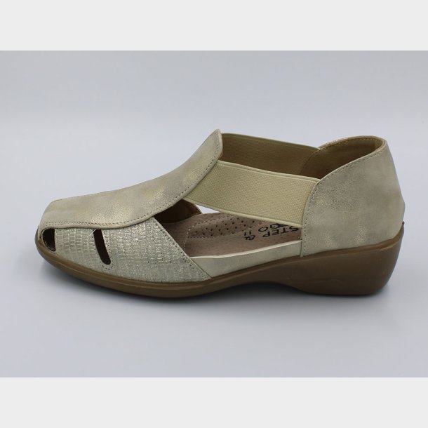 Dame Komfort Sandalsko m/Elastik | Ølholm dame sandaler med guld | Dame sandal med lædersål Dame guldsandal | Smart kvalitets dame sandaler hos din lokale outlet
